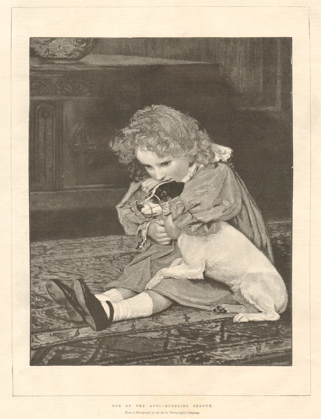 One of the anti-muzzling league. Dogs. Children 1898 old antique print picture